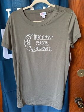 LuLaRoe Olive Green "Follow Your Dream" Short Sleeve Tee